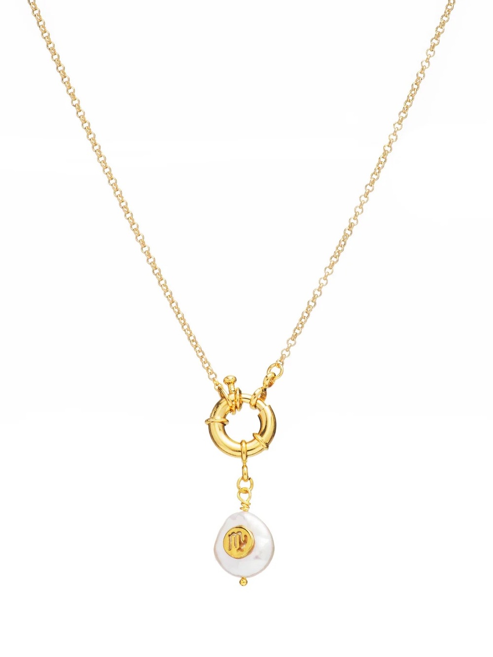 Virgo Zodiac Necklace with Freshwater Pearl Charm - 24k gold plating
